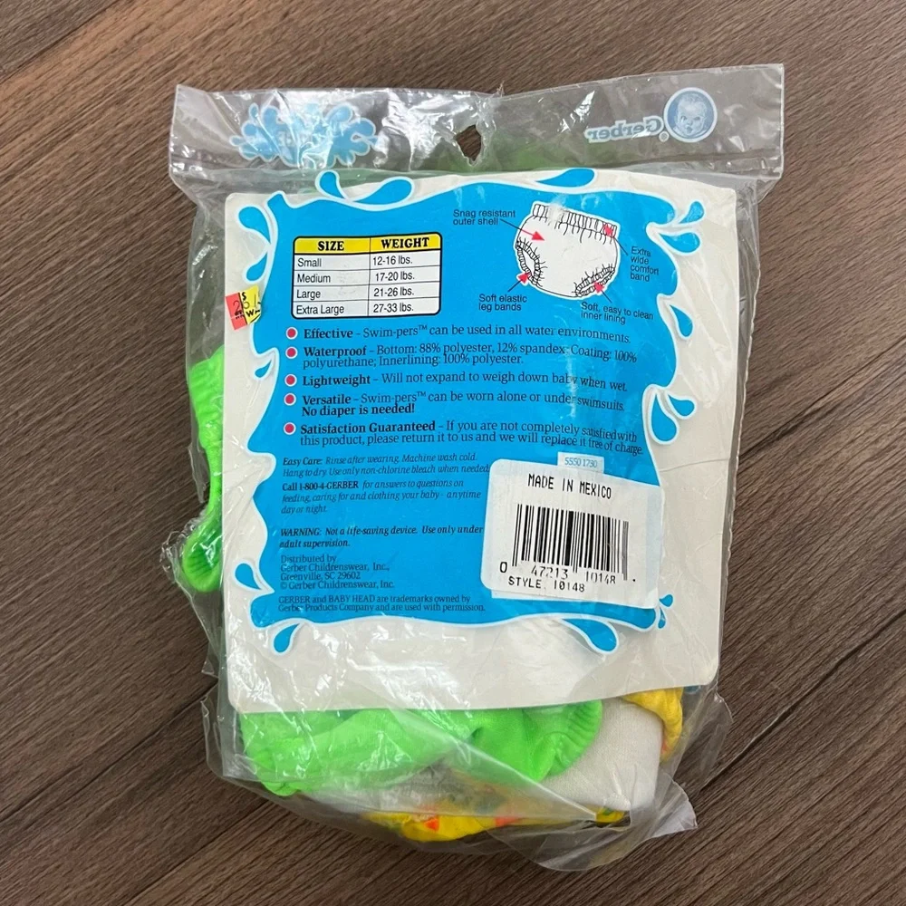 Vintage 90s/Y2K Gerber 2-Pack Swim-pers Swim Diapers Neon Green & Yellow 21-26lb